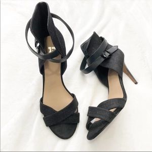 Joe’s Jeans Marcy heels black denim & leather buckle size 8